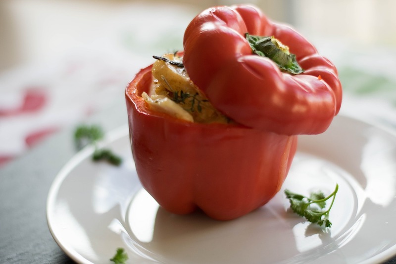 stuffed pepper on plate; healthy stuffed peppers recipes concept