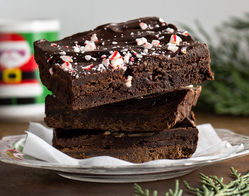 photo of peppermint brownies; healthy Christmas desserts