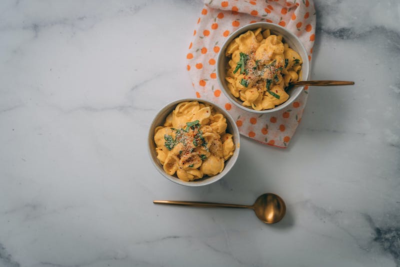 photo of butternut squash mac and cheese; healthy comfort foods recipes concept