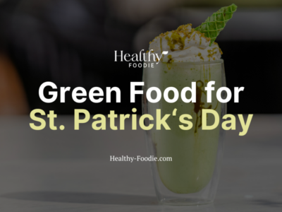 Healthy Foodie featured image with image of green shake topped with whipped cream and green cone overlaid with the words 