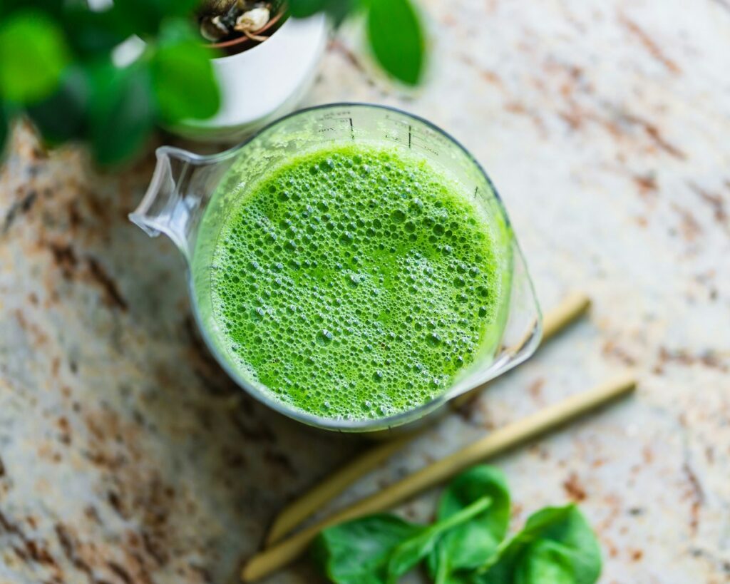 pitcher of green smoothies for breakfast