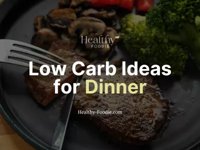 low carb ideas for dinner image with steak, mushrooms, and broccoli